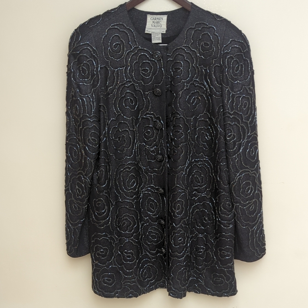 Beautiful Beaded Black Carmen Marc Valvo Suit